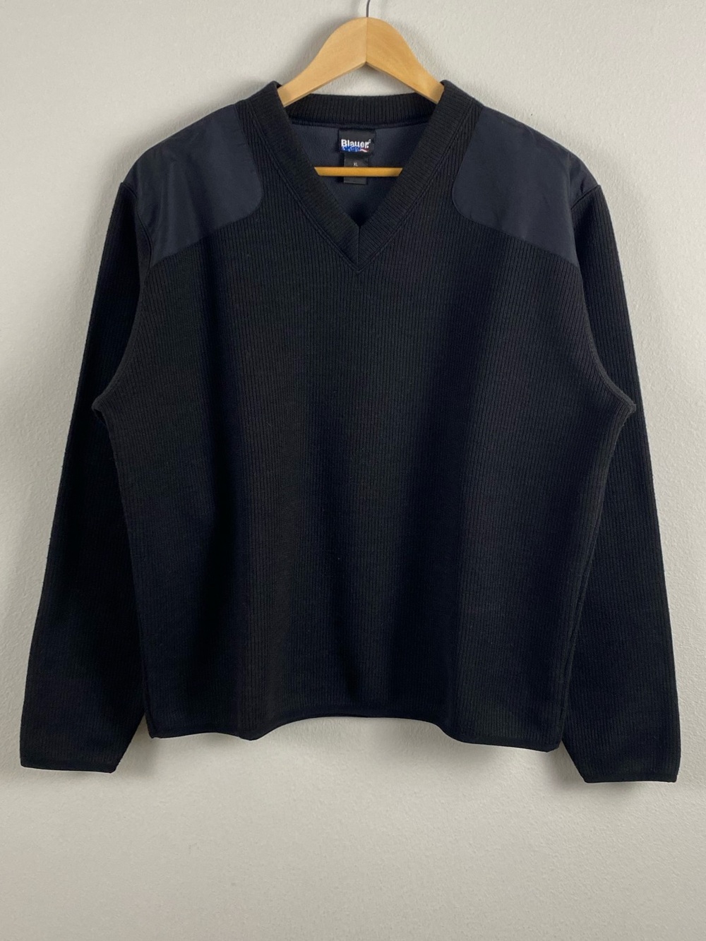 Blauer Commando Fleece Lined V Neck Long Sleeve Sweater | Black